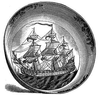 Liverpool Delft tinglazed earthenware Ship Pattern bowl