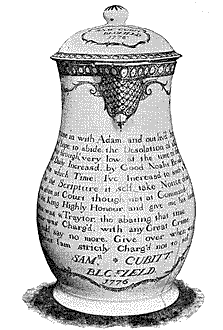 Lowestoft porcelain commemorative coffee pot dated 1776